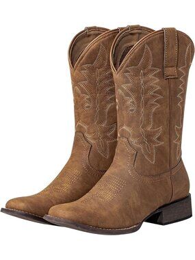 Women's Brown Western Cowgirl Cowboy Boots Square Toe Classic Riding Boots